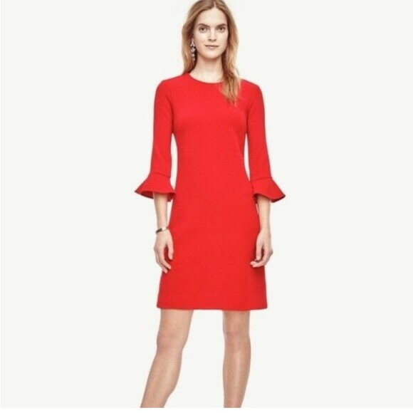 Ann Taylor Factory Red Dress Size 6P Petite Bell Fluted Sleeves New - Picture 1 of 7